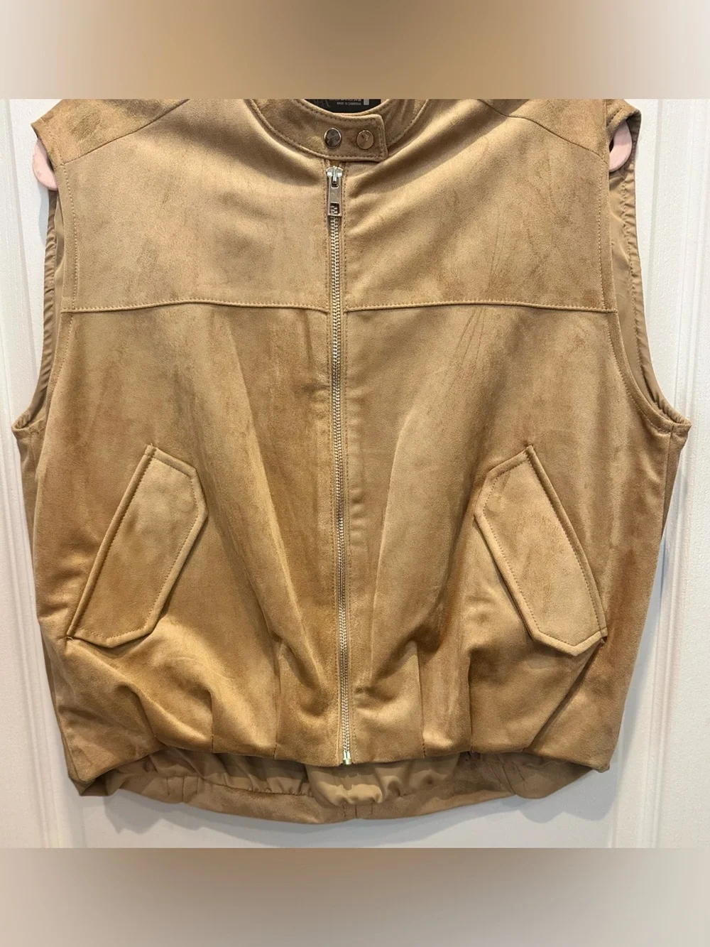 ZARA Faux Suede Full Zip Vest Taupe Brown Size S/XS NWOT
